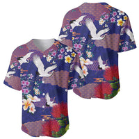 Hawaiian and Japanese Culture Together Baseball Jersey Blue Ohia Lehua Plumeria and Sakura Blooming - Polynesian Pride
