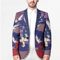 Hawaiian and Japanese Culture Together Blazer Blue Ohia Lehua Plumeria and Sakura Blooming - Polynesian Pride