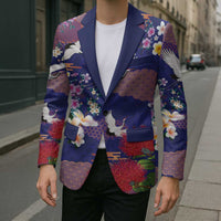 Hawaiian and Japanese Culture Together Blazer Blue Ohia Lehua Plumeria and Sakura Blooming - Polynesian Pride