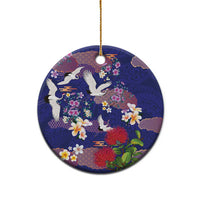 Hawaiian and Japanese Culture Together Ceramic Ornament Blue Ohia Lehua Plumeria and Sakura Blooming - Polynesian Pride