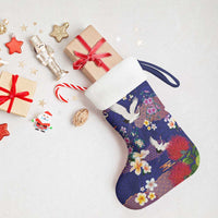 Hawaiian and Japanese Culture Together Christmas Stocking Blue Ohia Lehua Plumeria and Sakura Blooming - Polynesian Pride