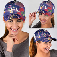 Hawaiian and Japanese Culture Together Classic Cap Blue Ohia Lehua Plumeria and Sakura Blooming LT03 - Polynesian Pride