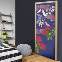 Hawaiian and Japanese Culture Together Door Cover Blue Ohia Lehua Plumeria and Sakura Blooming - Polynesian Pride