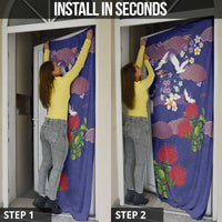 Hawaiian and Japanese Culture Together Door Cover Blue Ohia Lehua Plumeria and Sakura Blooming - Polynesian Pride