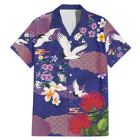 Hawaiian and Japanese Culture Together Family Matching Mermaid Dress and Hawaiian Shirt Blue Ohia Lehua Plumeria and Sakura Blooming - Polynesian Pride