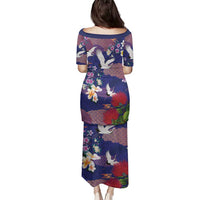 Hawaiian and Japanese Culture Together Family Matching Puletasi and Hawaiian Shirt Blue Ohia Lehua Plumeria and Sakura Blooming - Polynesian Pride