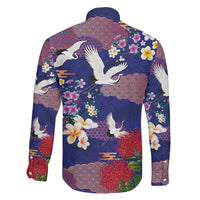 Hawaiian and Japanese Culture Together Family Matching Short Sleeve Bodycon Dress and Hawaiian Shirt Blue Ohia Lehua Plumeria and Sakura Blooming LT03 - Polynesian Pride