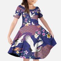 Hawaiian and Japanese Culture Together Family Matching Tank Maxi Dress and Hawaiian Shirt Blue Ohia Lehua Plumeria and Sakura Blooming LT03 Daughter's Dress Blue - Polynesian Pride