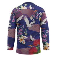 Hawaiian and Japanese Culture Together Hockey Jersey Blue Ohia Lehua Plumeria and Sakura Blooming - Polynesian Pride