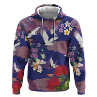 Hawaiian and Japanese Culture Together Hoodie Blue Ohia Lehua Plumeria and Sakura Blooming - Polynesian Pride