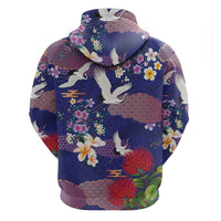 Hawaiian and Japanese Culture Together Hoodie Blue Ohia Lehua Plumeria and Sakura Blooming - Polynesian Pride