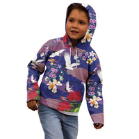 Hawaiian and Japanese Culture Together Kid Hoodie Blue Ohia Lehua Plumeria and Sakura Blooming - Polynesian Pride