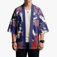 Hawaiian and Japanese Culture Together Kimono Blue Ohia Lehua Plumeria and Sakura Blooming - Polynesian Pride