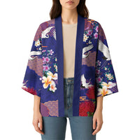 Hawaiian and Japanese Culture Together Kimono Blue Ohia Lehua Plumeria and Sakura Blooming - Polynesian Pride