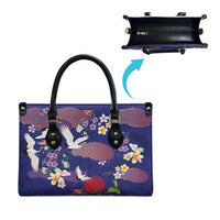 Hawaiian and Japanese Culture Together Leather Bag Blue Ohia Lehua Plumeria and Sakura Blooming - Polynesian Pride