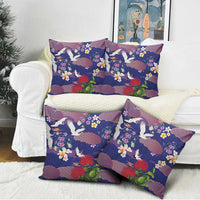Hawaiian and Japanese Culture Together Pillow Cover Blue Ohia Lehua Plumeria and Sakura Blooming - Polynesian Pride