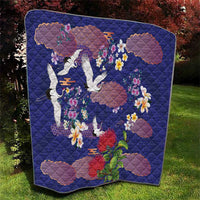 Hawaiian and Japanese Culture Together Quilt Blue Ohia Lehua Plumeria and Sakura Blooming - Polynesian Pride