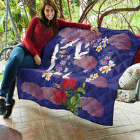 Hawaiian and Japanese Culture Together Quilt Blue Ohia Lehua Plumeria and Sakura Blooming - Polynesian Pride