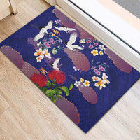 Hawaiian and Japanese Culture Together Rubber Doormat Blue Ohia Lehua Plumeria and Sakura Blooming - Polynesian Pride