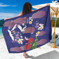 Hawaiian and Japanese Culture Together Sarong Blue Ohia Lehua Plumeria and Sakura Blooming - Polynesian Pride