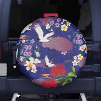 Hawaiian and Japanese Culture Together Spare Tire Cover Blue Ohia Lehua Plumeria and Sakura Blooming - Polynesian Pride