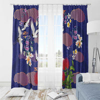 Hawaiian and Japanese Culture Together Window Curtain Blue Ohia Lehua Plumeria and Sakura Blooming - Polynesian Pride