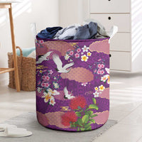 Hawaiian and Japanese Culture Together Laundry Basket Purple Ohia Lehua Plumeria and Sakura Blooming - Polynesian Pride