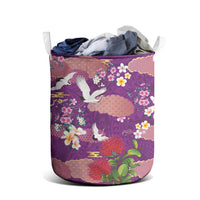 Hawaiian and Japanese Culture Together Laundry Basket Purple Ohia Lehua Plumeria and Sakura Blooming - Polynesian Pride