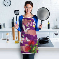 Hawaiian and Japanese Culture Together Apron Purple Ohia Lehua Plumeria and Sakura Blooming - Polynesian Pride