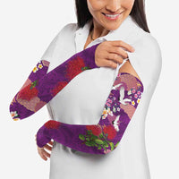 Hawaiian and Japanese Culture Together Arm Sleeves Purple Ohia Lehua Plumeria and Sakura Blooming - Polynesian Pride