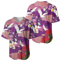 Hawaiian and Japanese Culture Together Baseball Jersey Purple Ohia Lehua Plumeria and Sakura Blooming LT03 - Polynesian Pride