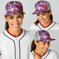 Hawaiian and Japanese Culture Together Baseball Net Cap Purple Ohia Lehua Plumeria and Sakura Blooming - Polynesian Pride