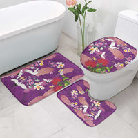 Hawaiian and Japanese Culture Together Bathroom Set Purple Ohia Lehua Plumeria and Sakura Blooming - Polynesian Pride