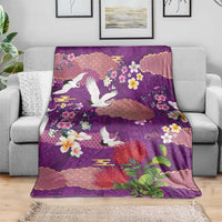 Hawaiian and Japanese Culture Together Blanket Purple Ohia Lehua Plumeria and Sakura Blooming - Polynesian Pride