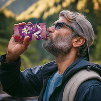 Hawaiian and Japanese Culture Together 4 in 1 Can Cooler Tumbler Purple Ohia Lehua Plumeria and Sakura Blooming - Polynesian Pride