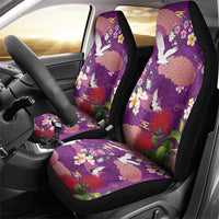 Hawaiian and Japanese Culture Together Car Seat Cover Purple Ohia Lehua Plumeria and Sakura Blooming - Polynesian Pride
