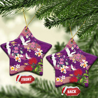 Hawaiian and Japanese Culture Together Ceramic Ornament Purple Ohia Lehua Plumeria and Sakura Blooming - Polynesian Pride