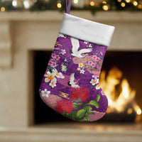 Hawaiian and Japanese Culture Together Christmas Stocking Purple Ohia Lehua Plumeria and Sakura Blooming - Polynesian Pride