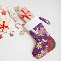 Hawaiian and Japanese Culture Together Christmas Stocking Purple Ohia Lehua Plumeria and Sakura Blooming - Polynesian Pride