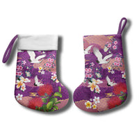 Hawaiian and Japanese Culture Together Christmas Stocking Purple Ohia Lehua Plumeria and Sakura Blooming - Polynesian Pride