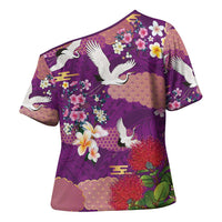 Hawaiian and Japanese Culture Together Cross Shoulder Shirt Purple Ohia Lehua Plumeria and Sakura Blooming LT03 - Polynesian Pride