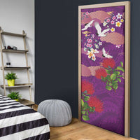 Hawaiian and Japanese Culture Together Door Cover Purple Ohia Lehua Plumeria and Sakura Blooming - Polynesian Pride