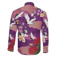 Hawaiian and Japanese Culture Together Family Matching Mermaid Dress and Hawaiian Shirt Purple Ohia Lehua Plumeria and Sakura Blooming LT03 - Polynesian Pride
