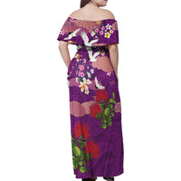 Hawaiian and Japanese Culture Together Family Matching Off Shoulder Maxi Dress and Hawaiian Shirt Purple Ohia Lehua Plumeria and Sakura Blooming - Polynesian Pride