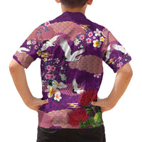 Hawaiian and Japanese Culture Together Family Matching Summer Maxi Dress and Hawaiian Shirt Purple Ohia Lehua Plumeria and Sakura Blooming LT03 - Polynesian Pride