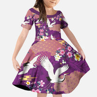 Hawaiian and Japanese Culture Together Family Matching Summer Maxi Dress and Hawaiian Shirt Purple Ohia Lehua Plumeria and Sakura Blooming LT03 Daughter's Dress Purple - Polynesian Pride
