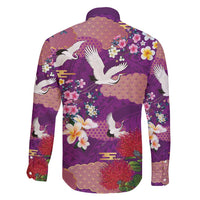 Hawaiian and Japanese Culture Together Family Matching Summer Maxi Dress and Hawaiian Shirt Purple Ohia Lehua Plumeria and Sakura Blooming LT03 - Polynesian Pride