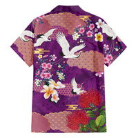 Hawaiian and Japanese Culture Together Family Matching Tank Maxi Dress and Hawaiian Shirt Purple Ohia Lehua Plumeria and Sakura Blooming LT03 - Polynesian Pride