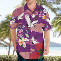 Hawaiian and Japanese Culture Together Hawaiian Shirt Purple Ohia Lehua Plumeria and Sakura Blooming - Polynesian Pride