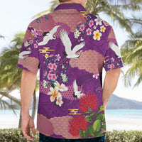 Hawaiian and Japanese Culture Together Hawaiian Shirt Purple Ohia Lehua Plumeria and Sakura Blooming LT03 - Polynesian Pride